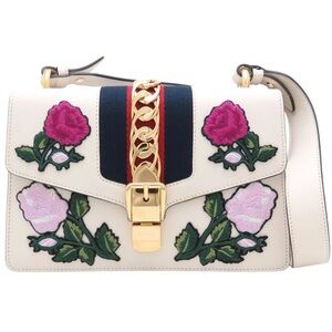 Gucci Sylvie Floral Embroidered Web Shoulder Bag